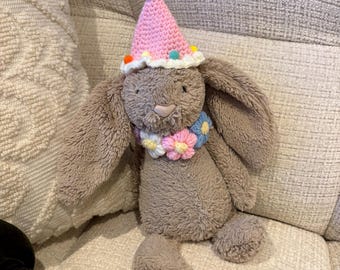 Rosa Schal und Mütze | Kleidung Set für Jellycat Plüschies (Medium 26 cm / Large 36 / Huge 42 / Really Big 56 ) Häkeln Sie Kuscheltiere Outfits