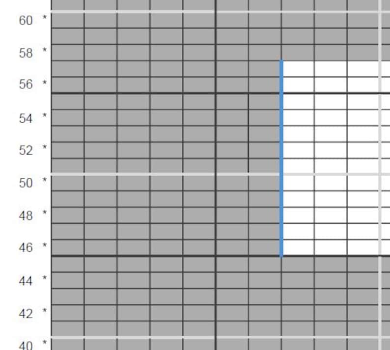 May include: A grid pattern with gray squares and white rectangles. A vertical blue line divides the grid. The numbers 40, 42, 44, 46, 48, 50, 52, 54, 56, 58, and 60 are visible along the left side of the grid.