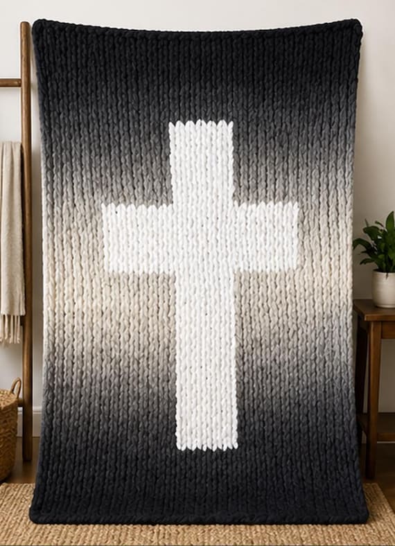 Chunky Hand-Knit Ombre Cross Blanket Pattern