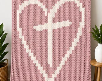 Cross My Heart Chunky Knit Blanket Pattern | Cozy Christian Blanket Pattern | Faith Throw | Digital PDF Download | DIY Blanket