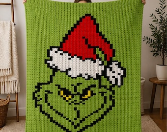 Grinch Chunky Knit Blanket Pattern | Christmas Character Throw (PDF Pattern)