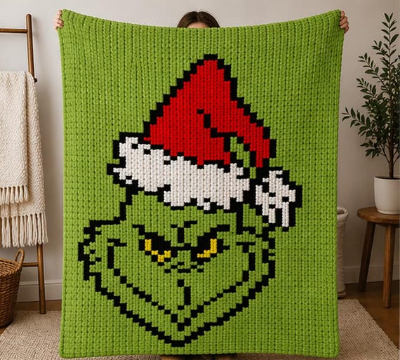 Grinch Chunky Knit Blanket Pattern | Christmas Character Throw (PDF Pattern)