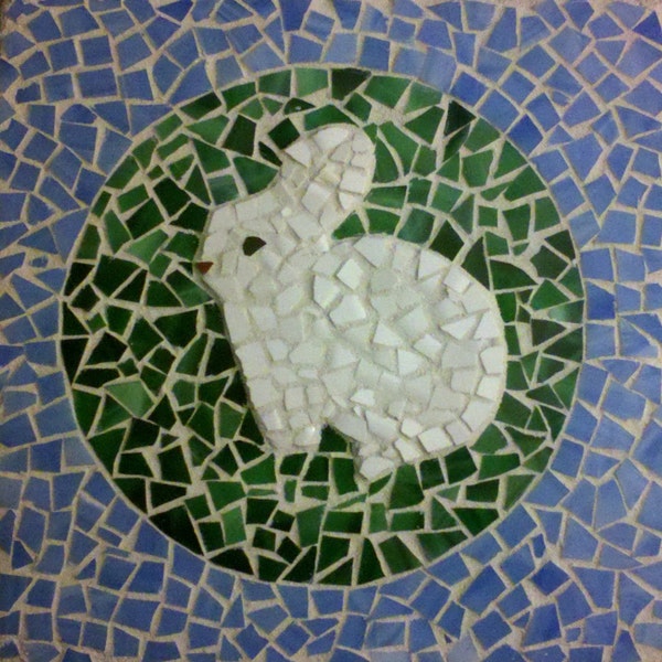 Earth Bunny Ceramic and Stained Glass Garden Stepping Stone Mosaic Indoor/Outdoor Free Shipping