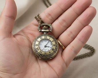 Vintage Taschenuhr Halskette | Dual Time römische Ziffern Kette | Handgemachte Vintage Silber Anhänger