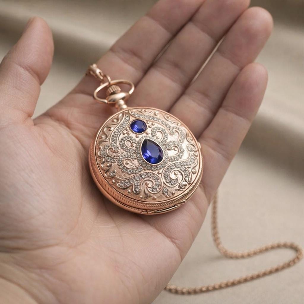 Rose Gold Pocket Watch Necklace - Etsy display picture 3