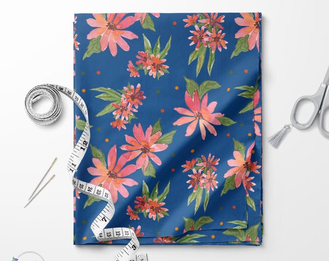 Navy and red wildflower print fabric / Exclusive print / Floral print / Cotton quilting fabric by the yard