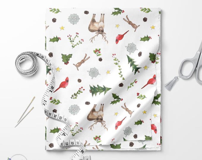 Holiday animals print fabric / Fat quarter / Exclusive print / Xmas print / Cotton quilting fabric by the yard