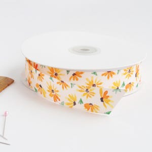 Marigold 1&quot; grosgrain ribbon by the yard/  Yellow and orange ribbon / Floral grosgrain ribbon by the yard
