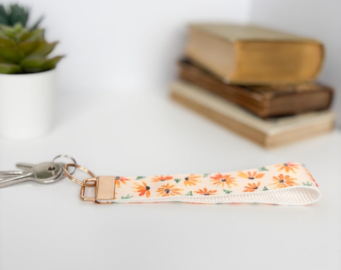 Marigold key fob / Marigold lover key wristlet holder / Yellow floral key chain