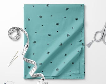 Teal and black Ditsy flower print fabric / Exclusive print / Floral print / Cotton quilting fabric by the yard
