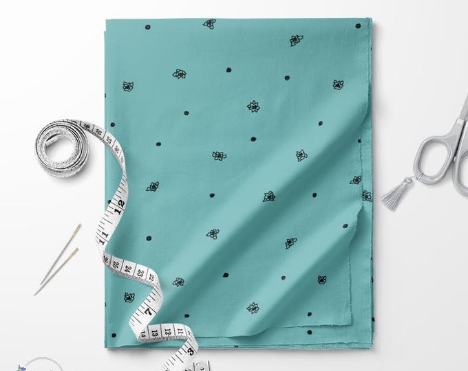 Teal and black Ditsy flower print fabric / Exclusive print / Floral print / Cotton quilting fabric by the yard