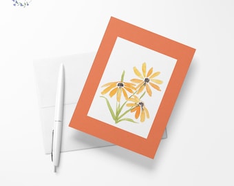Marigold flowers and bees blank inside greeting card, 4.13" x 5.83" - A6 size, watercolor stationary, exclusive print, limited quantities