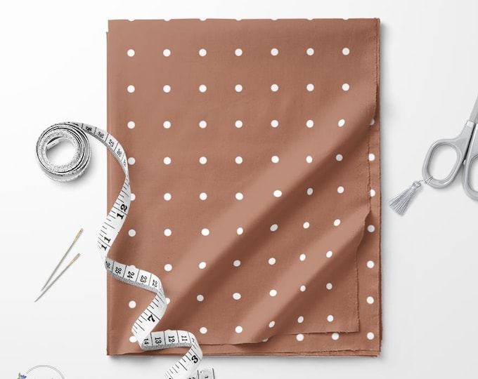 Mocha and white Polka dot print fabric / Exclusive print / Polka dot print / Cotton quilting fabric by the yard