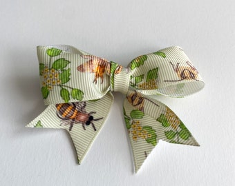 Bees and spirea hair bow / Bee lover hair clip / Bee lady hair bow