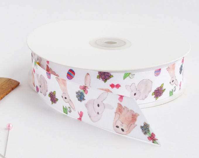 Easter bunnies 1" grosgrain ribbon by the yard/ Bunny lover ribbon / Rabbit grosgrain ribbon by the yard