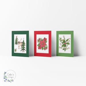 6er-Pack Grußkarten, Grußkarten, Aquarellpapier blanko, 3 verschiedene Muster: Weihnachtsstern, Mistelzweig, Feiertagstiere