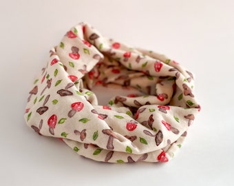 Tiny mushroom infinity scarf / Mushroom print scarf / Mushroom lover gift idea