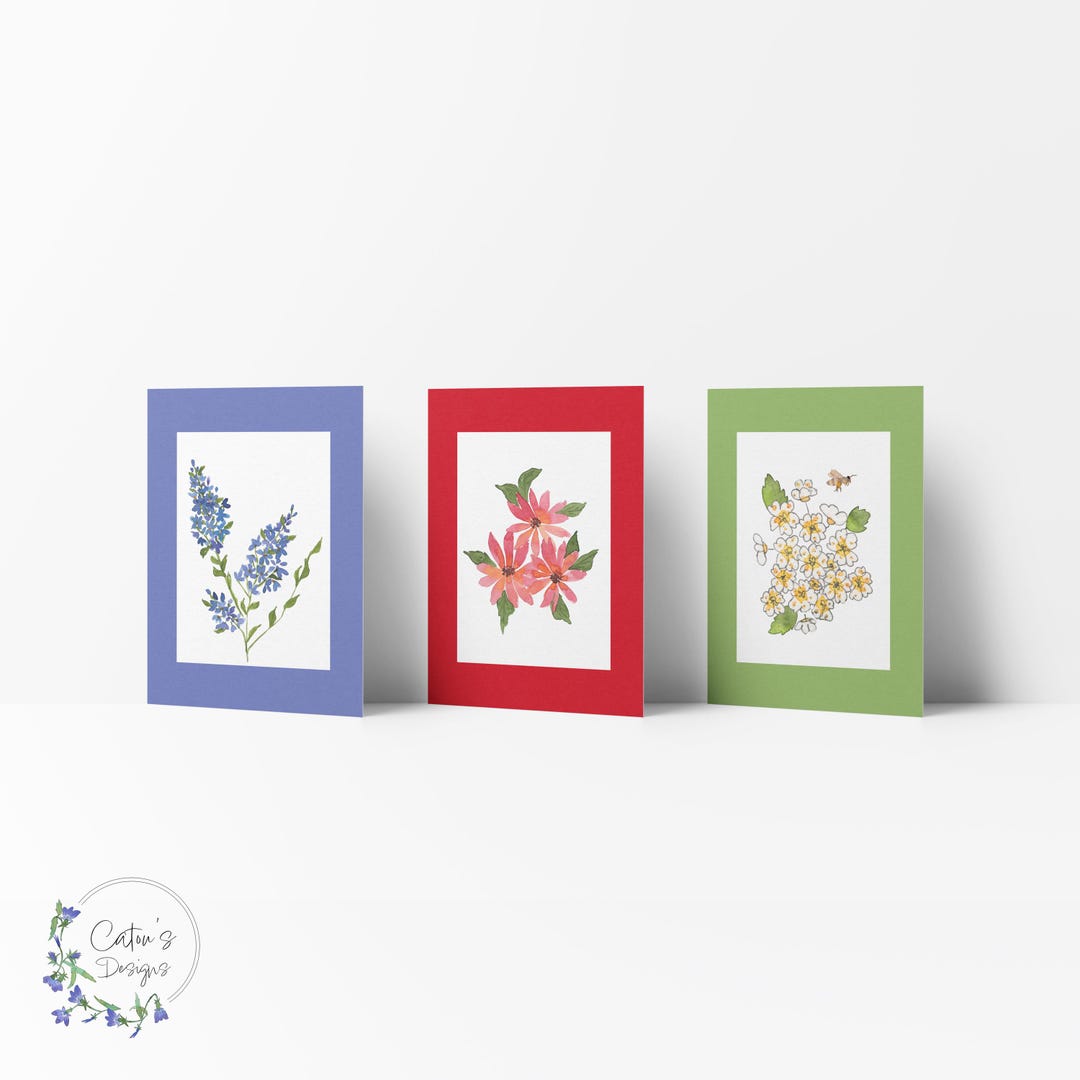 Watercolor Wildflower Greeting Card Set: Red Floral Blank Inside - Etsy