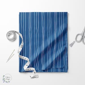 Navy and white Wavy stripes print fabric / Exclusive print / Stripes print / Cotton quilting fabric by the yard
