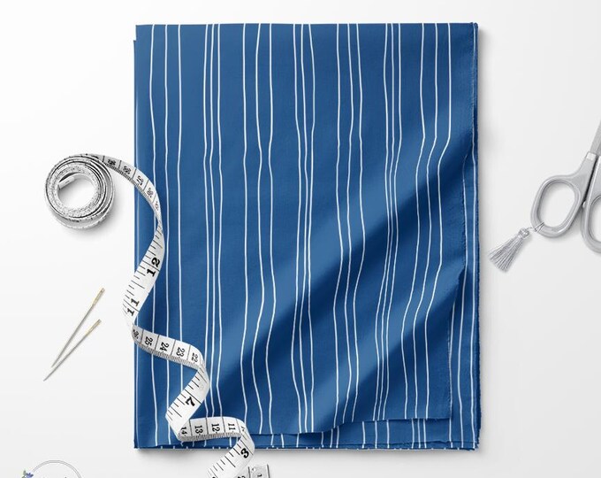 Navy and white Wavy stripes print fabric / Exclusive print / Stripes print / Cotton quilting fabric by the yard