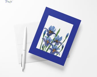 Iris versicolore flowers blank inside greeting card, 4.13" x 5.83" - A6 size, watercolor stationary, exclusive print, limited quantities