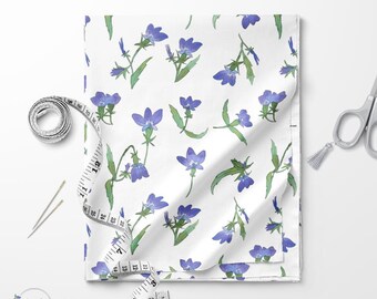 Lobelia print fabric / Fat quarter / Exclusive print / Blue flowers print / Cotton quilting fabric by the yard