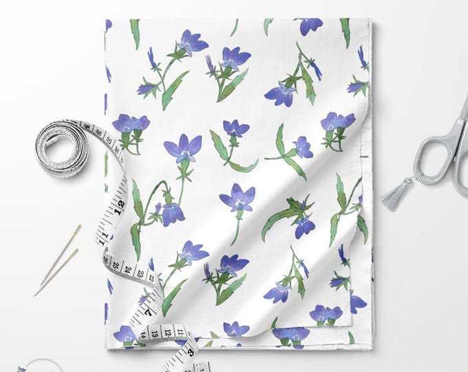 Lobelia print fabric / Fat quarter / Exclusive print / Blue flowers print / Cotton quilting fabric by the yard