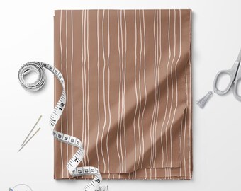 Mocha and white Wavy stripes print fabric / Exclusive print / Stripes print / Cotton quilting fabric by the yard