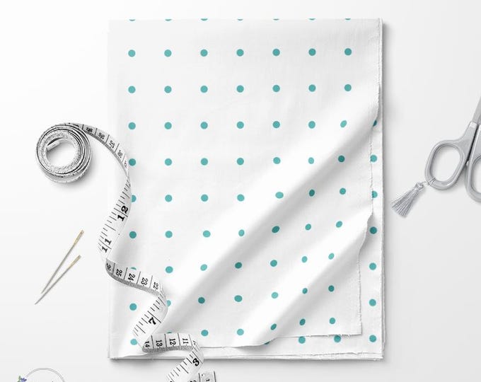 White and teal Polka dot print fabric / Exclusive print / Polka dot print / Cotton quilting fabric by the yard