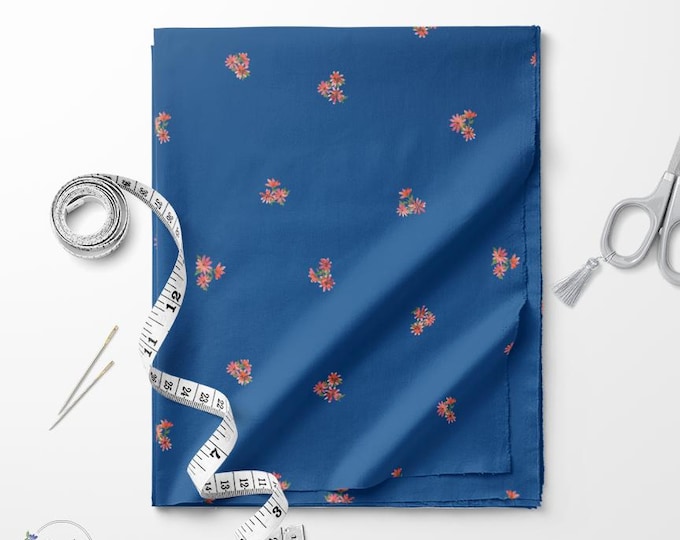 Navy and red wildflower ditsy print fabric / Exclusive print / Floral print / Cotton quilting fabric by the yard