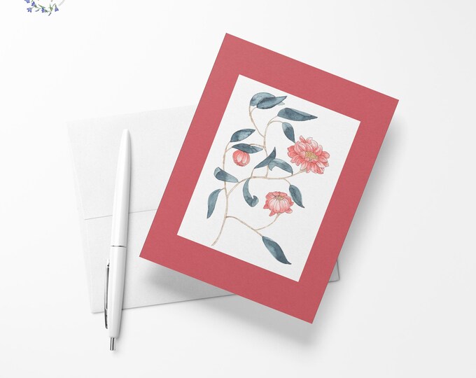 Chrysanthemum flowers blank inside greeting card, 4.13" x 5.83" - A6 size, watercolor stationary, exclusive floral print, limited quantities