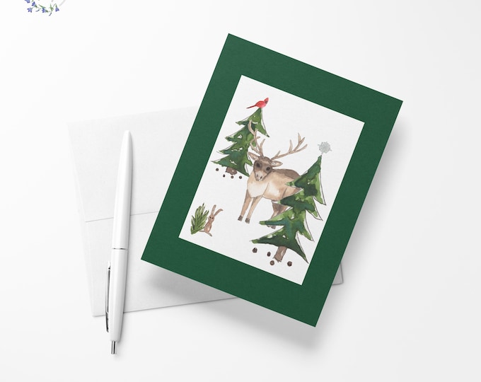 Holiday animals blank inside greeting card, 4.13" x 5.83" - A6 size, watercolor stationary, exclusive Holiday print, limited quantities