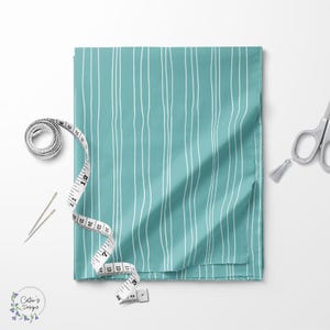 Teal and white Wavy stripes print fabric / Exclusive print / Stripes print / Cotton quilting fabric by the yard