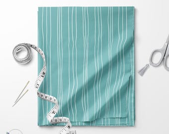 Teal and white Wavy stripes print fabric / Exclusive print / Stripes print / Cotton quilting fabric by the yard