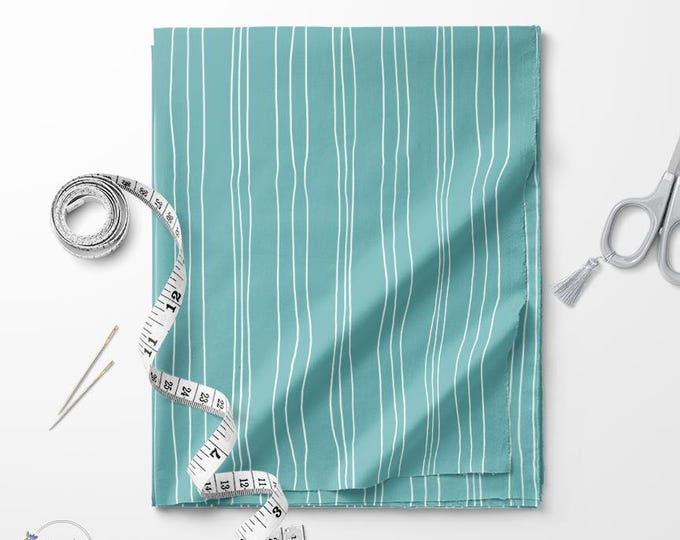 Teal and white Wavy stripes print fabric / Exclusive print / Stripes print / Cotton quilting fabric by the yard
