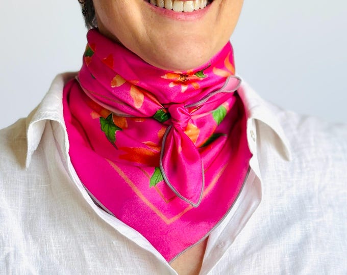 26”x26” purple wildflowers exclusive print silk square, 100% silk charmeuse 66x66 cm silk scarf, purple and orange cute print head scarf