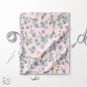 Tela con estampado de nomeolvides: tela de algodón para acolchado con motivos florales románticos