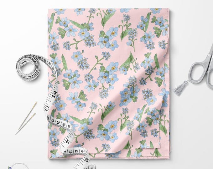 Forget-me-nots print fabric / Fat quarter / Exclusive print / Romantic print / Cotton quilting fabric by the yard