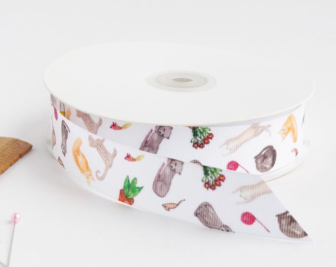 Cats and toys 1" grosgrain ribbon by the yard/ Cat lover ribbon / Kitty grosgrain ribbon by the yard