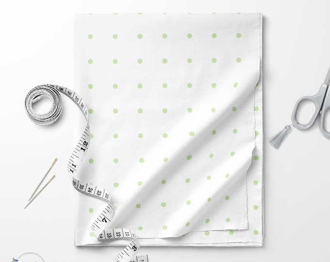 White and lime cream Polka dot print fabric / Exclusive print / Polka dot print / Cotton quilting fabric by the yard