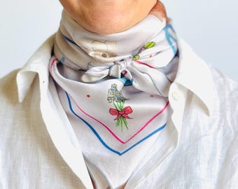 26”x26” Easter bunnies exclusive print silk square, 100% silk charmeuse 66x66 cm silk scarf, lilac and pink cute print head scarf