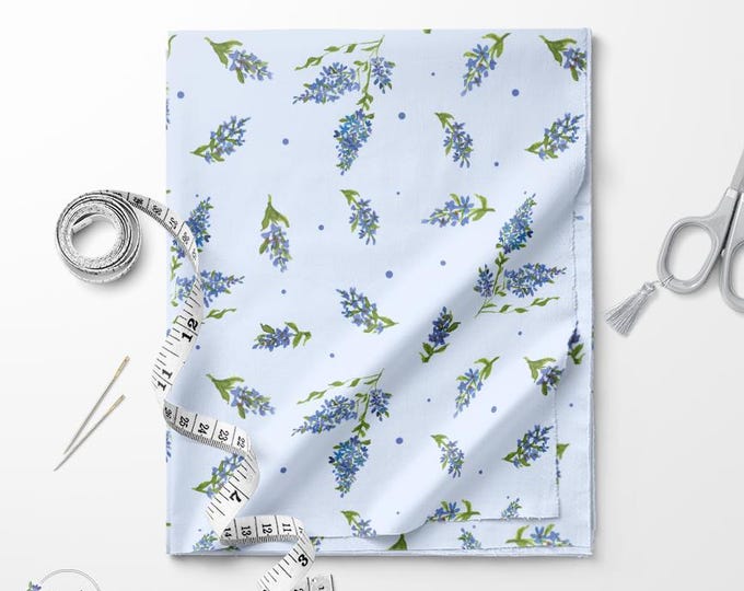 Lilac print fabric / Fat quarter / Exclusive print / Blue flowers print / Cotton quilting fabric by the yard