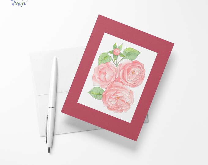 Peony flowers blank inside greeting card, 4.13" x 5.83" - A6 size, watercolor stationary, exclusive floral print, limited quantities