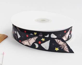 Halloween 1" grosgrain ribbon by the yard/  Bats and ghosts ribbon / Halloween grosgrain ribbon by the yard