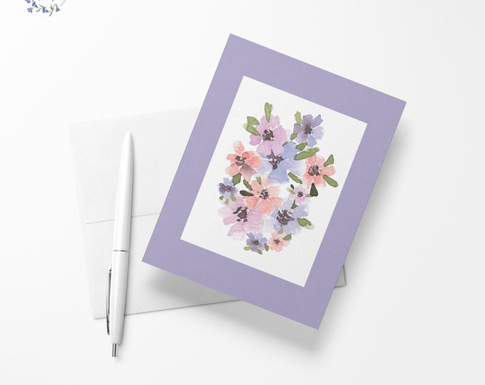 Pansy flowers blank inside greeting card, 4.13" x 5.83" - A6 size, watercolor stationary, exclusive floral print, limited quantities