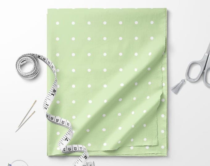 Lime cream and white Polka dot print fabric / Exclusive print / Polka dot print / Cotton quilting fabric by the yard