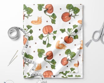 Pumpkins print fabric / Fat quarter / Exclusive print / Cats print / Cotton quilting fabric by the yard
