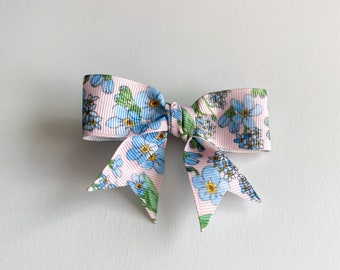 Forget-me-nots hair bow / Blue and pink floral hair clip / Romantic flower hair bow