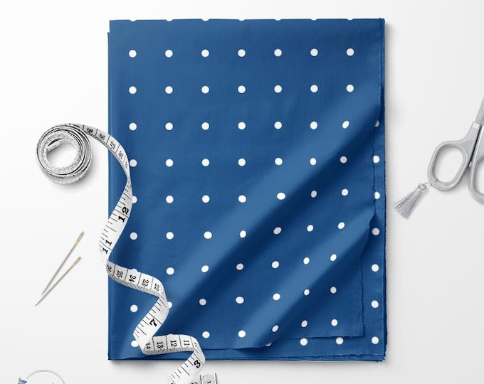 Navy and white Polka dot print fabric / Exclusive print / Polka dot print / Cotton quilting fabric by the yard