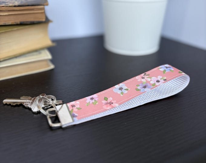 Blush pink pansies key fob / Pink floral key wristlet holder / Blush flower key chain